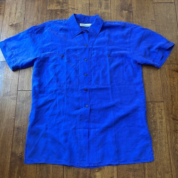 Dana  Buchman Vintage Silk buttons Down Short Sleeves blouse Size L - Picture 7 of 13